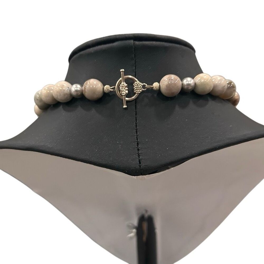 Vtg Bohemian Style Jasper Stone Beaded Necklace Women's 18" Tan Polished Beads - Picture 6 of 6